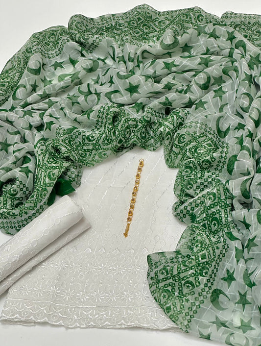 3 pc Unstitched Lawn chickenkari