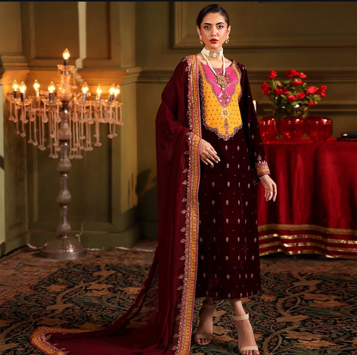 3 pc unstitched embroidered velvet collection