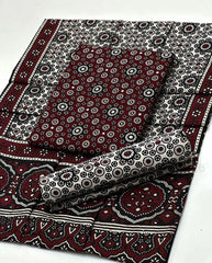 3 PC UNSTITCHED AJRAK PRINT LAWN COTTON