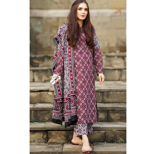 3 PC UNSTITCHED AJRAK PRINT LAWN COTTON