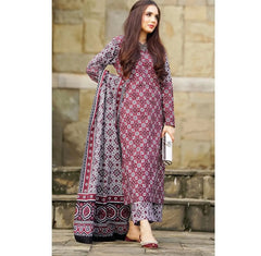 3 PC UNSTITCHED AJRAK PRINT LAWN COTTON