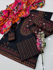 3 Pc Unstitched Dhanak Embroidered