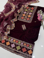 3 Pc Unstitched pure 9000 Micro Velvet