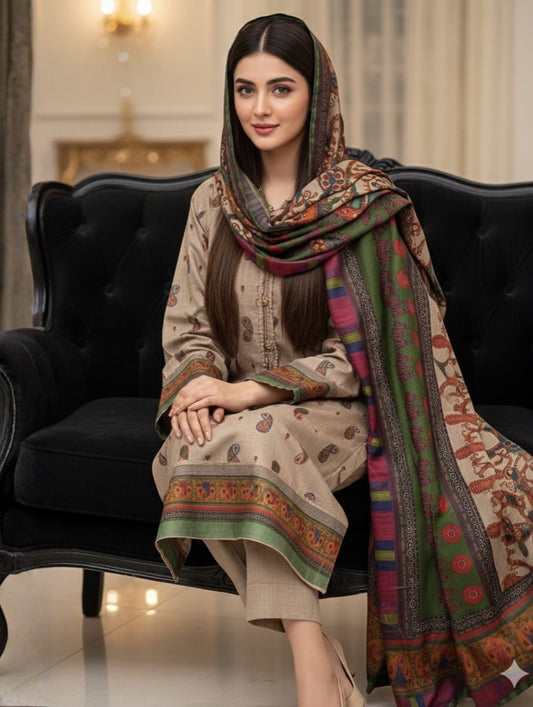 3 Pc Unstitched Kalamkari Pashmina Wool