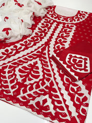 3 pc unstitch handmade Applique Lawn