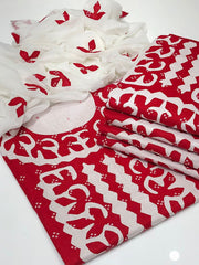 3 pc unstitch handmade Applique Lawn