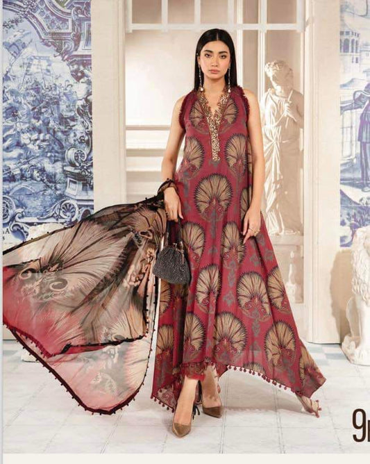 3 pc unstitched printed Lawn