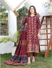 3 pc Unstitched Lawn barosha Jackard