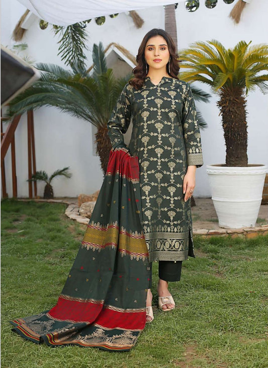 3 pc Unstitched Lawn barosha Jackard