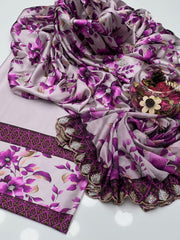 3 Pc Unstitched Shamoze Silk Digital Print Sequence Emb