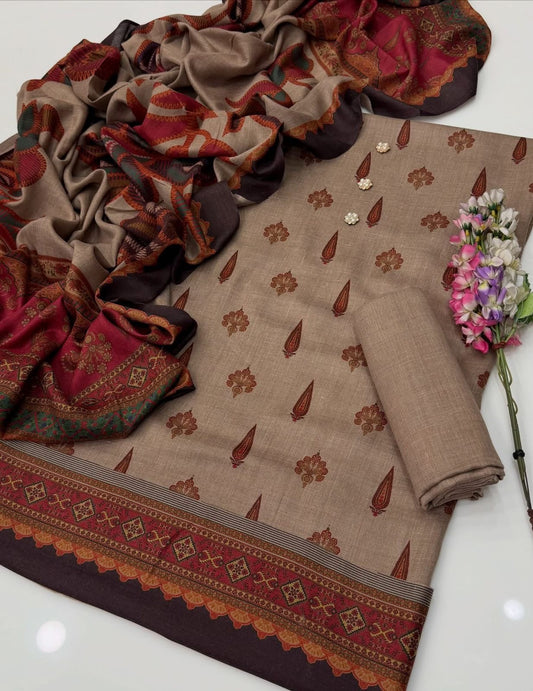3 Pc Unstitched Kalamkari Pashmina Wool