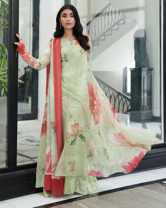 3 Pc Unstitched Shamoze Silk Fancy Neck