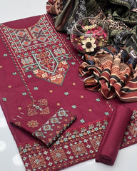 3 Pc Unstitched Dhanak Embroidered