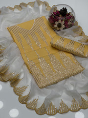 3 Pc Unstitched Lawn Cotton Sequence Gala