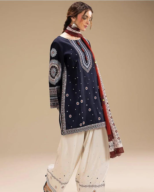 3 Pc Unstitched Dhanak Marian Embroidered