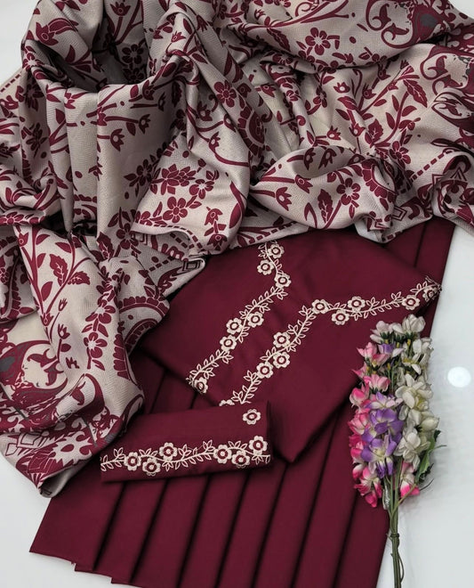 3 Pc Unstitched Dhanak Marina Embroidered