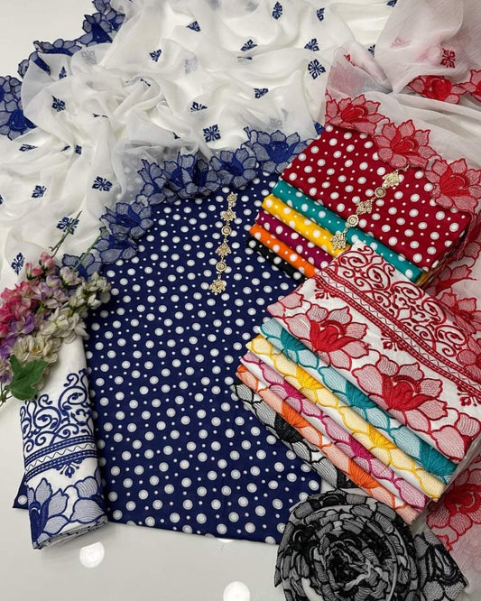 3 PC UNSTITCHED POLKA LAWN