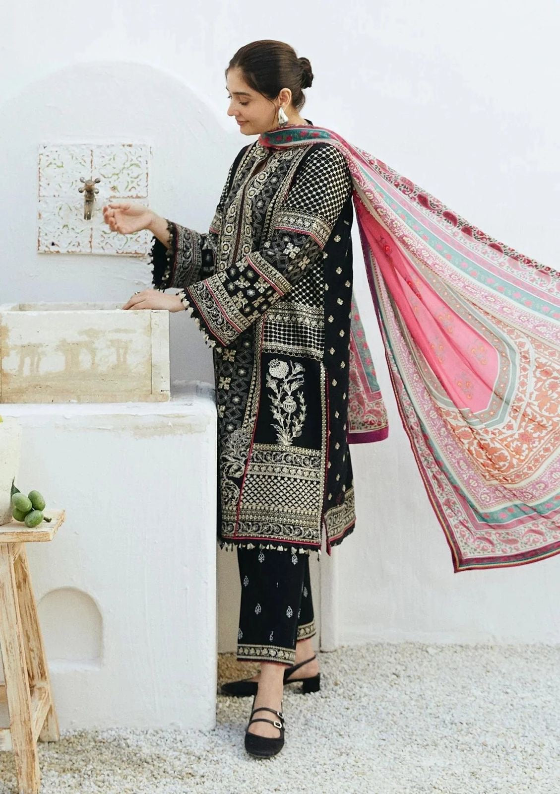 3 pc unstitched Dhanak fabric embroidered