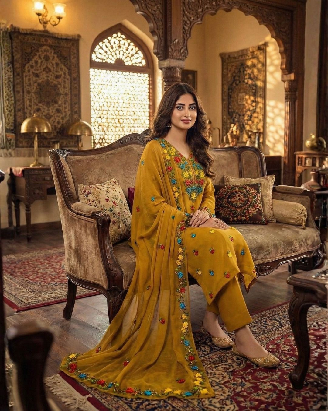 2 Pc Unstitched Ribbon work Chiffon