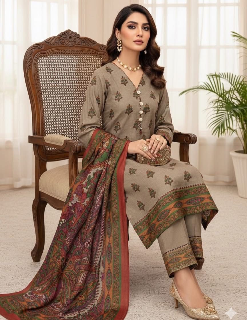 3 Pc Unstitched Kalamkari Pashmina Wool