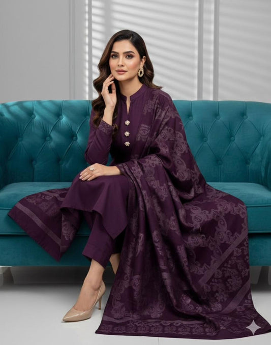 3 Pc Unstitched Dhanak Allover Jacquard