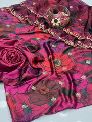 3 Pc Unstitched Shamoze Silk Digital Print Sequence Emb