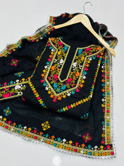 3 pc unstitched Balochi work Lawn