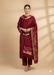 3 Pc Unstitched Dhanak with 3D jacquard shawl