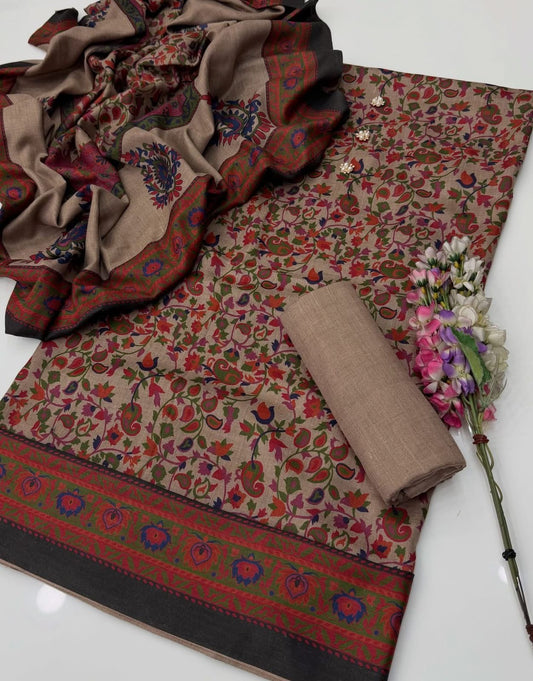 3 Pc Unstitched Kalamkari Pashmina Wool