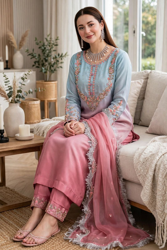 3 Pc Unstitched Shamoze Silk Embroidered