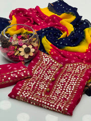 2 Pc Bamber Chiffon Handmade Chunri Gotta