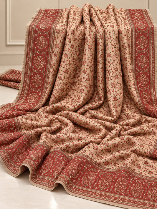 Pure Pashmina Kaani Work Heavy Border Shawl (KB-21SR)