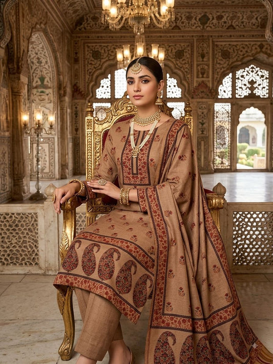 3 Pc Unstitched Kalamkari Pashmina Wool(KSB273)