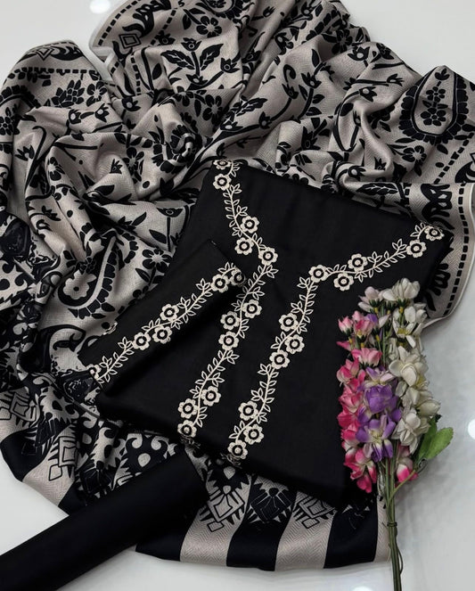 3 Pc Unstitched Dhanak Marina Embroidered