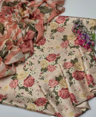 3 pc unstitched Floral digital print shamoz silk