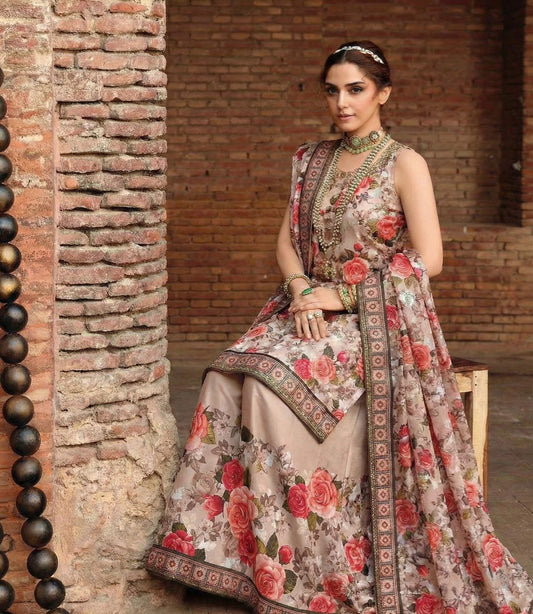 3 Pc Unstitched Shamoze Silk Digital Print Sequence Emb