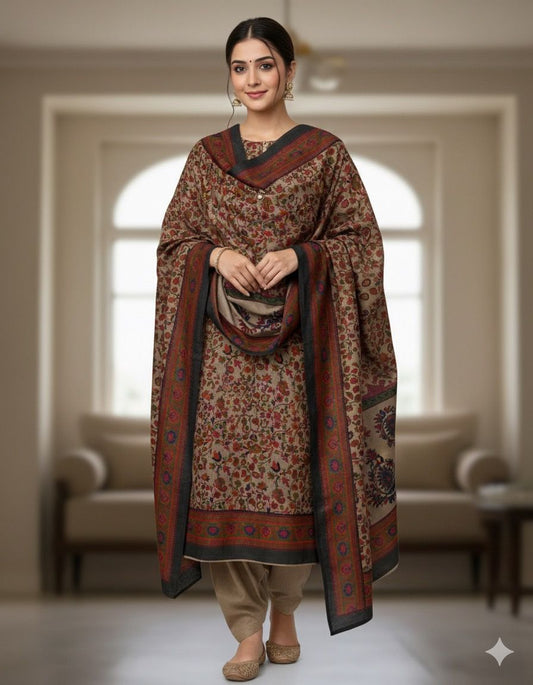 3 Pc Unstitched Kalamkari Pashmina Wool