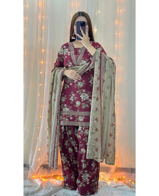 3 Pc Unstitched Digital Print  Swiss Lawn