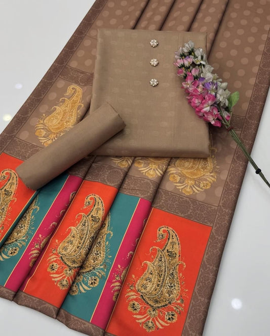 3 Pc Unstitched Self Jacquard Wool/Dhanak