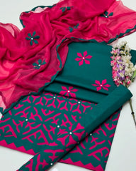 3 Pc Unstitched Handmade Applic Lawn
