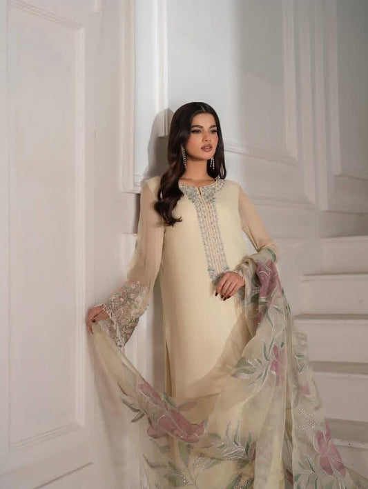 2 Pc Unstitched Iznik Brand Handmade Organza Oil paint