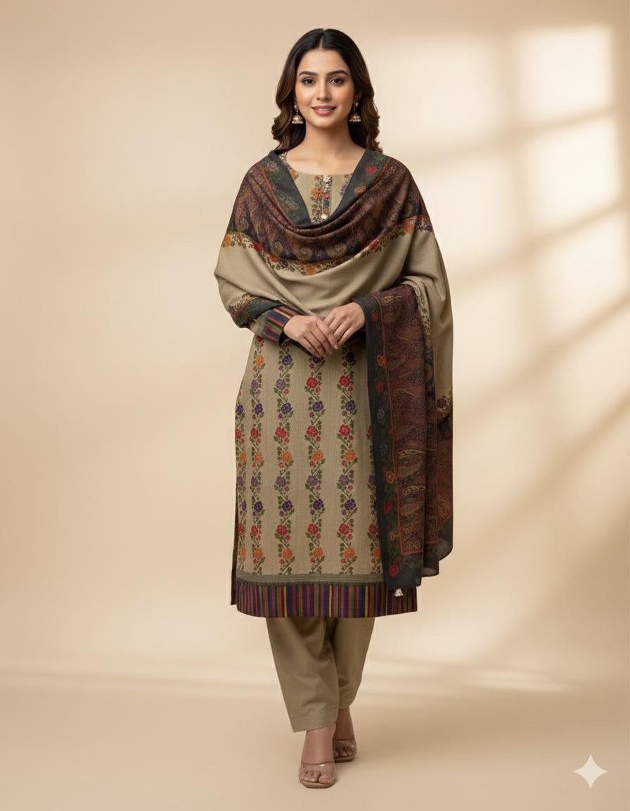 3 Pc Unstitched Kalamkari Pashmina Wool (KSB1)