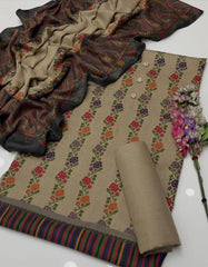 3 Pc Unstitched Kalamkari Pashmina Wool (KSB1)