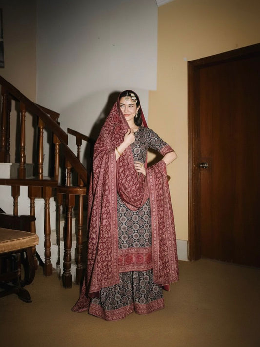 3 Pc Unstitched Shamoze Silk Ajrak Digital Prints