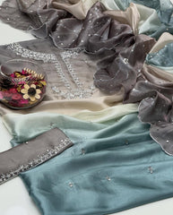 2 Pc Unstitched Pure Sheesha Silk Cut Work