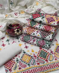 3 Pc Unstitched Pure Lawn Afghani Work Handmade