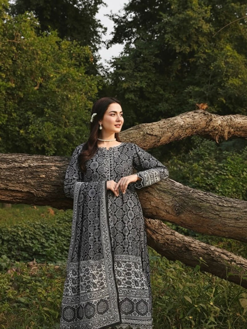 3 Pc Unstitched Shamoze silk Ajrak Digita Prints