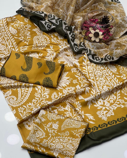 3 Pc Unstitched Shamoze Silk Digital Prints