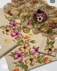 3 Pc Unstitched Oil Paint Work Lawn