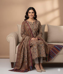 3 Pc Unstitched Kalamkari Pashmina Wool(KSB26)